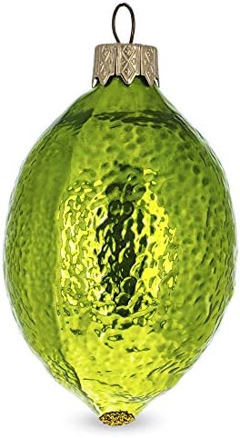 Lime with Shiny Leaf Glass Christmas Ornament 1