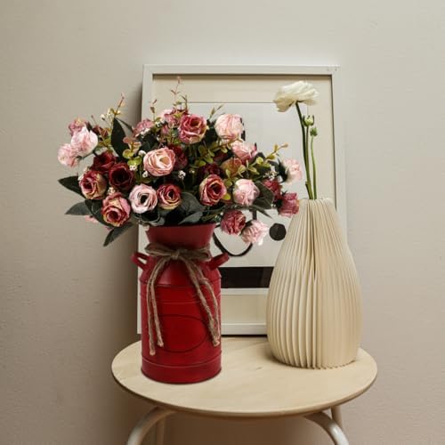 VOSAREA Red Galvanized Flower Bucket for Decor