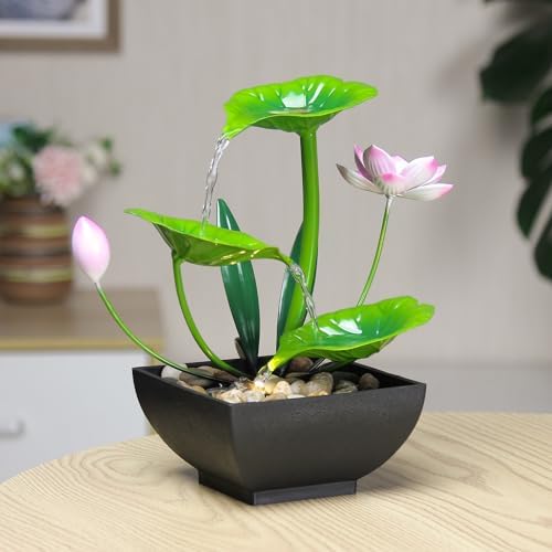 YOQUATE 3-Tier Tabletop Water Fountain with Lotus Design Green
