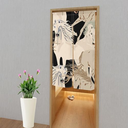 Japanese Noren Door Curtain with Horses Pattern