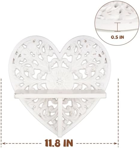 Rustic Heart-Shaped Floating Shelf with Hooks