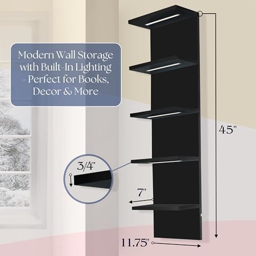 Sorbus LED Light 5 Tier Wall Shelf Unit