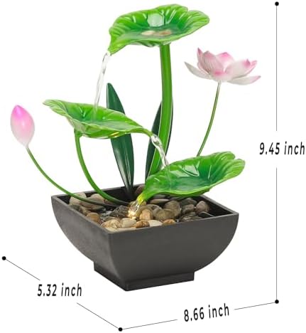 YOQUATE 3-Tier Tabletop Water Fountain with Lotus Design Green