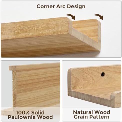 Richfocus 24 Inch Solid Wood Floating Shelf Set of 2 Natural