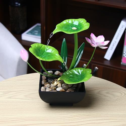 YOQUATE 3-Tier Tabletop Water Fountain with Lotus Design Green