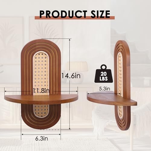 Boho Rattan Floating Shelves Set of 2 for Living Room and Bedroom