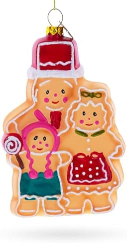 Charming Gingerbread Family Blown Glass Christmas Ornament 1