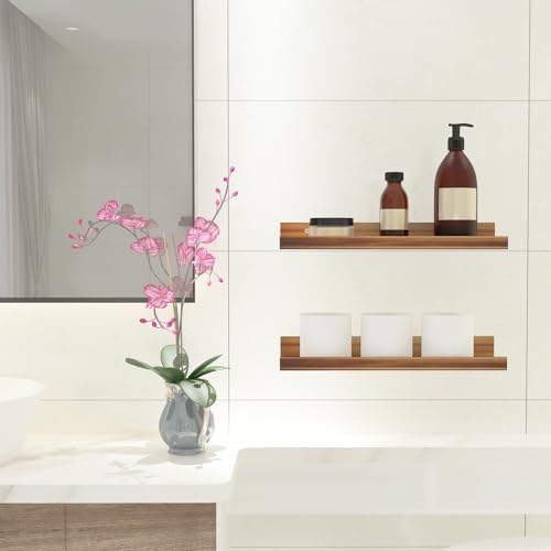 Wall Floating Shelves Set of 2 Modern Acacia Storage Display