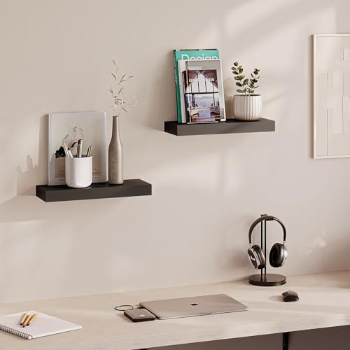 Ballucci Floating Shelves 2-Pack Black 16 Inch Wall Mount Set