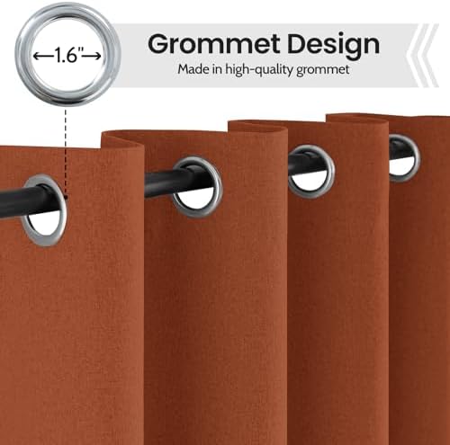 COSVIYA 100 Blackout Burnt Orange Linen Curtains 2 Panels Set