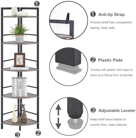 BON AUGURE 5 Tier Corner Bookshelf Stand