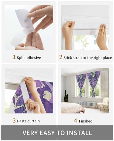 Purple Floral Self Adhesive Portable Curtains for Windows