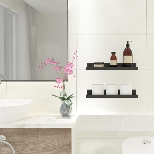 Sholramo Wall Floating Shelves Set of 2 Modern Black Storage Display
