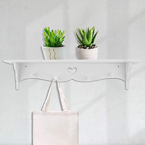 LZKW Floating Shelf Coat Rack With Hooks White