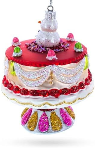 Delightful Snowman Cake Decoration Glass Christmas Ornament 1