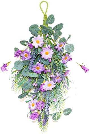 Firlar 197 Inch Artificial Daisy Wreath with Lavender and Eucalyptus