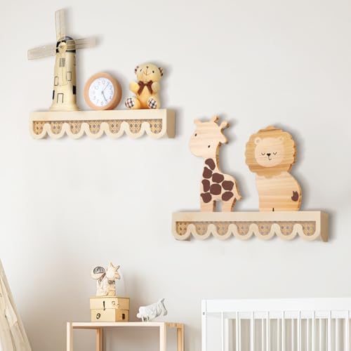 Pinkunn 2 Pcs Scalloped Rattan Wall Shelf for Nursery