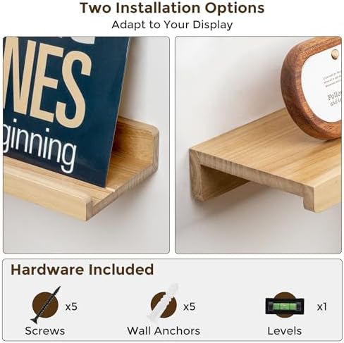 Richfocus 24 Inch Solid Wood Floating Shelf Set of 2 Natural