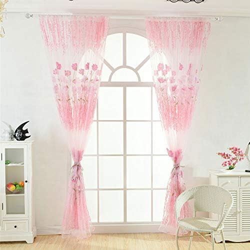 Tulle Voile Curtain with Floral Pattern for Bedroom and Living Room