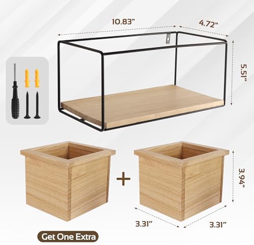 Cozivo Wall Floating Shelves with 2 Wooden Boxes