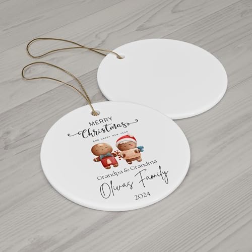 Personalized Gingerbread Grandma Grandpa Ornament with Family Last Name