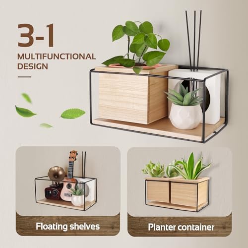 Cozivo Wall Floating Shelves with 2 Wooden Boxes