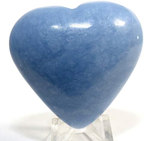 Blue Angelite Puffy Heart Crystal Decor with Stand