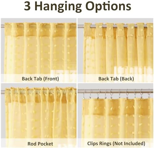 Guken Yellow Semi Sheer Curtains 2 Panels 108 Inches Long