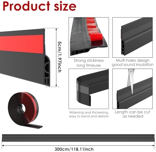 118 Inch Door Draft Stopper with Adhesive Backing