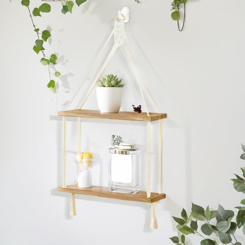 WATUNID Macrame Wall Hanging Shelves 2 Tier Boho Decor
