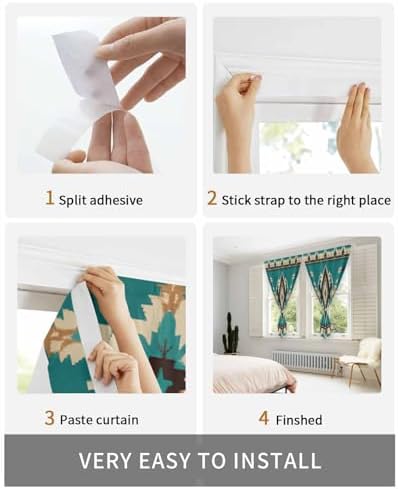 Green Southwestern Self Adhesive Blackout Curtains for Windows