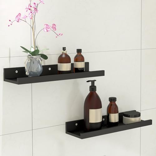 Sholramo Wall Floating Shelves Set of 2 Modern Black Storage Display