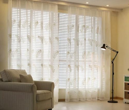 Modern Minimalist White Feather Yarn Embroidery Basic Rod Pocket Curtains