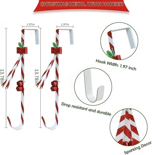 2 Pack Candy Cane Wreath Hangers for Front Door