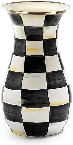 Mackenzie-Childs Tall Enamel Vase Black-and-White Courtly Check