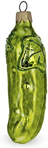 Cucumber with Vine Glass Christmas Ornament 1