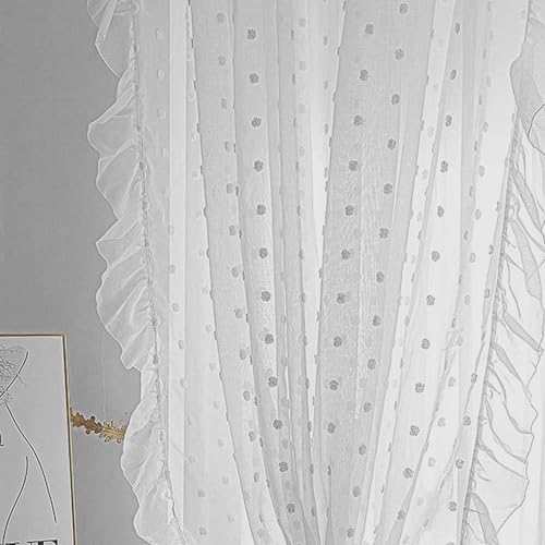 Gxi White Sheer Pompom Curtains for Large Bay Windows 1 Panel