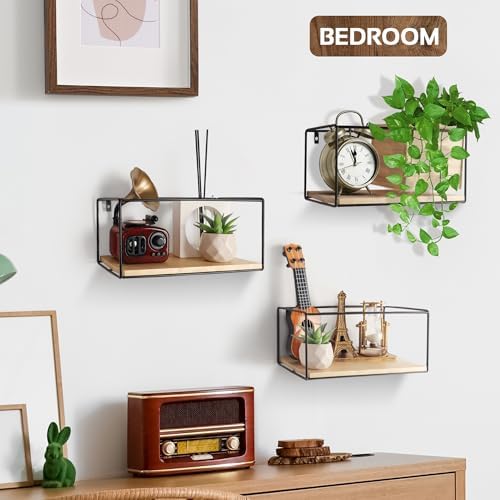 Cozivo Wall Floating Shelves with 2 Wooden Boxes