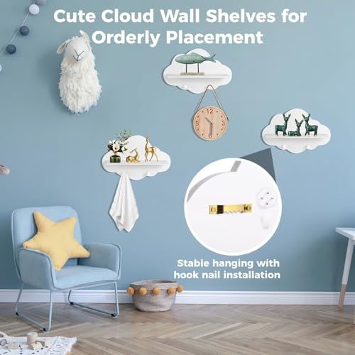 3PCS Wavy Cloud Wall Shelves White Kawaii Design