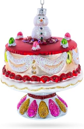 Delightful Snowman Cake Decoration Glass Christmas Ornament 1