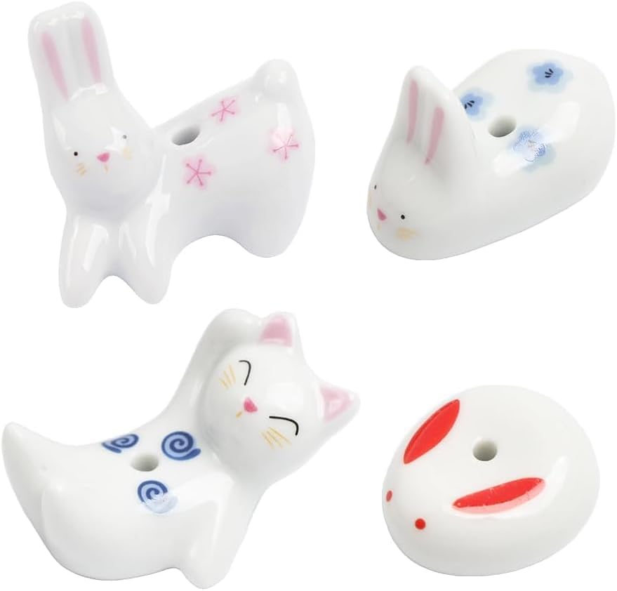 4Pcs Rabbit Cat Incense Holder Cute White Animal Home Decor