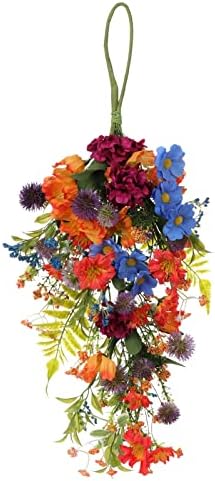 ZGOEK Artificial Floral Teardrop Wreath for Front Door