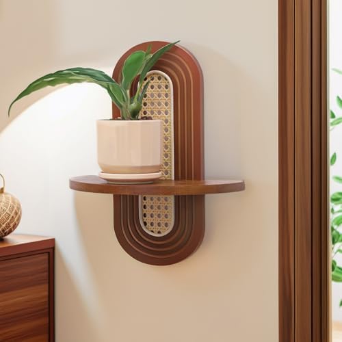 Boho Rattan Floating Shelves Set of 2 for Living Room and Bedroom