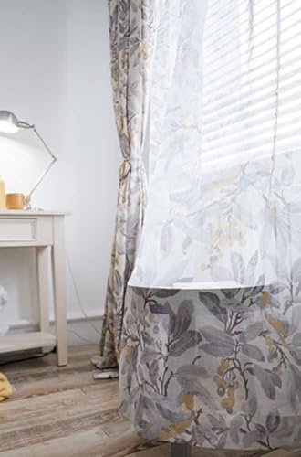 Iuokuby Pastoral European Semi Sheer Curtains Panel Grey 100x102 Inch