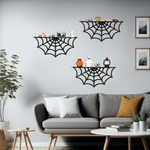 Geetery 3 Piece Gothic Spider Web Wall Shelves