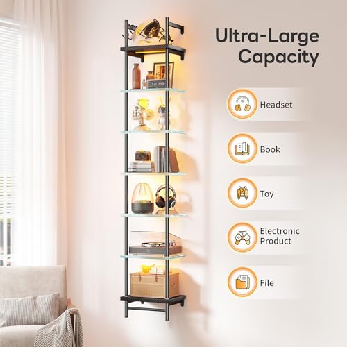 REIBII 7 Tier Floating Shelves with LED Light