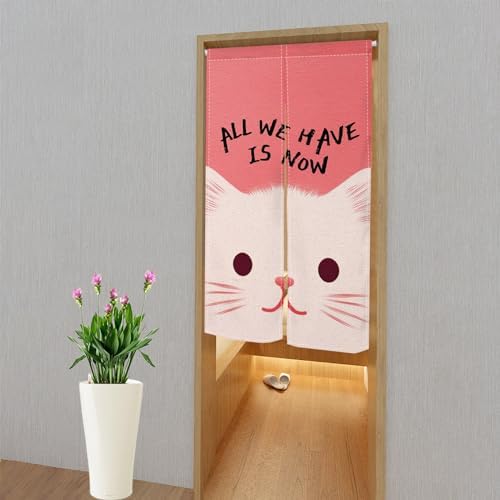 Leowefowa Japanese Style Pink Door Curtain with Animal Design