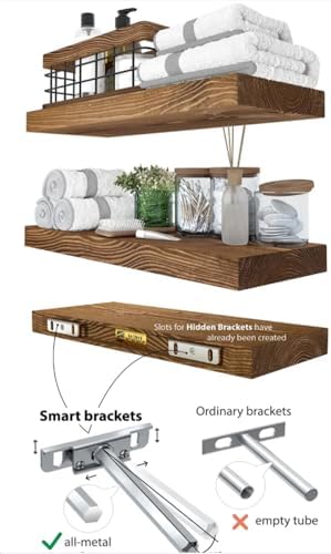 Just Like This Set of 2 Rustic Floating Wood Shelves