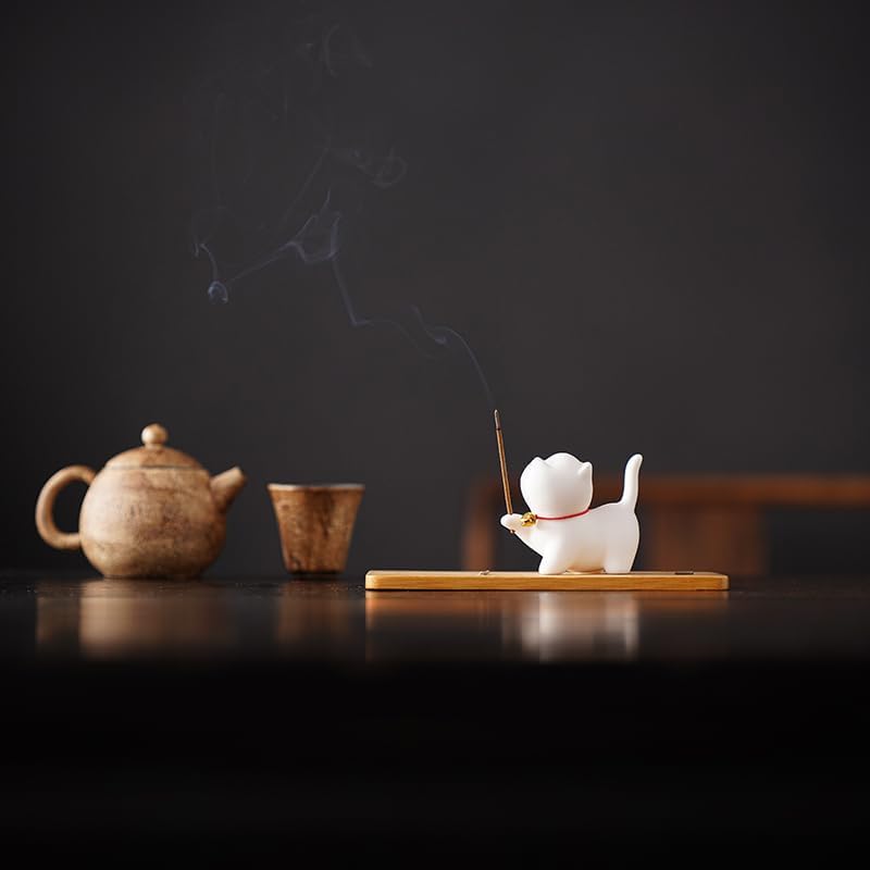 Cute Design Cat Ceramic Incense Holder Set
