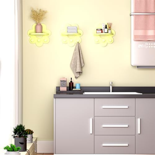 Wooden Floating Shelf with Hooks for Wall Decor